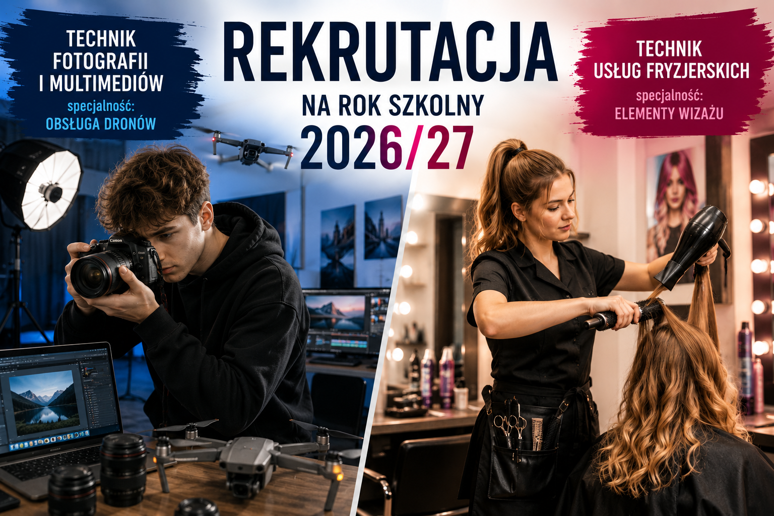 Rekrutacja 2026/2027 do Technikum ZDZ w Katowicach – kierunki technik fotografii i multimediów oraz technik usług fryzjerskich