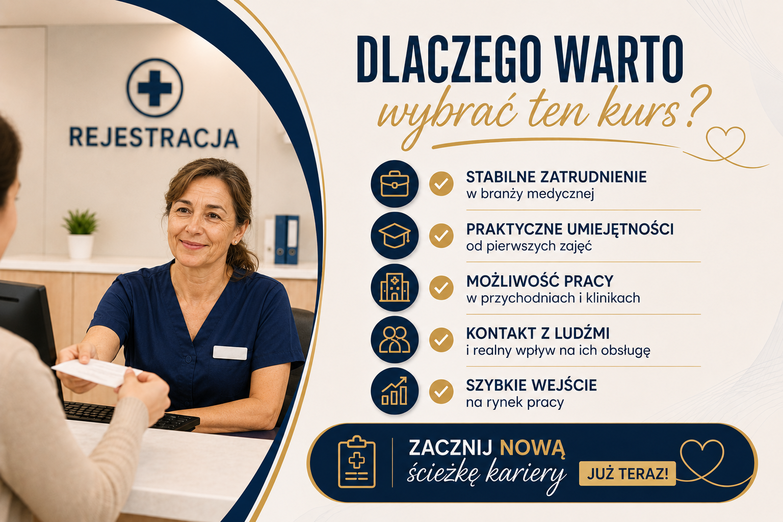 Alt: Zalety kursu rejestratorki medycznej &ndash; umiejętności, praca w rejestracji medycznej