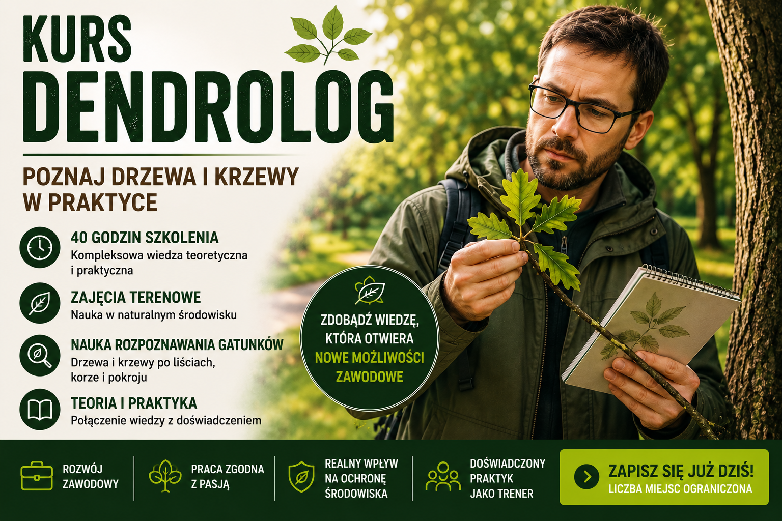 Kurs Dendrolog w Zabrzu &ndash; szkolenie z rozpoznawania drzew i krzew&oacute;w w praktyce, zajęcia terenowe, nauka identyfikacji gatunk&oacute;w oraz zdobywanie specjalistycznej wiedzy dendrologicznej.