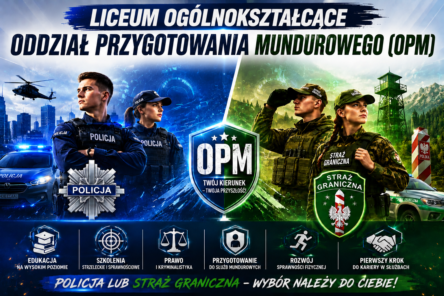 Liceum Ogólnokształcące w Częstochowie ZDZ w Katowicach – Oddział Przygotowania Mundurowego (OPM). Klasa mundurowa o profilach Policja i Straż Graniczna.