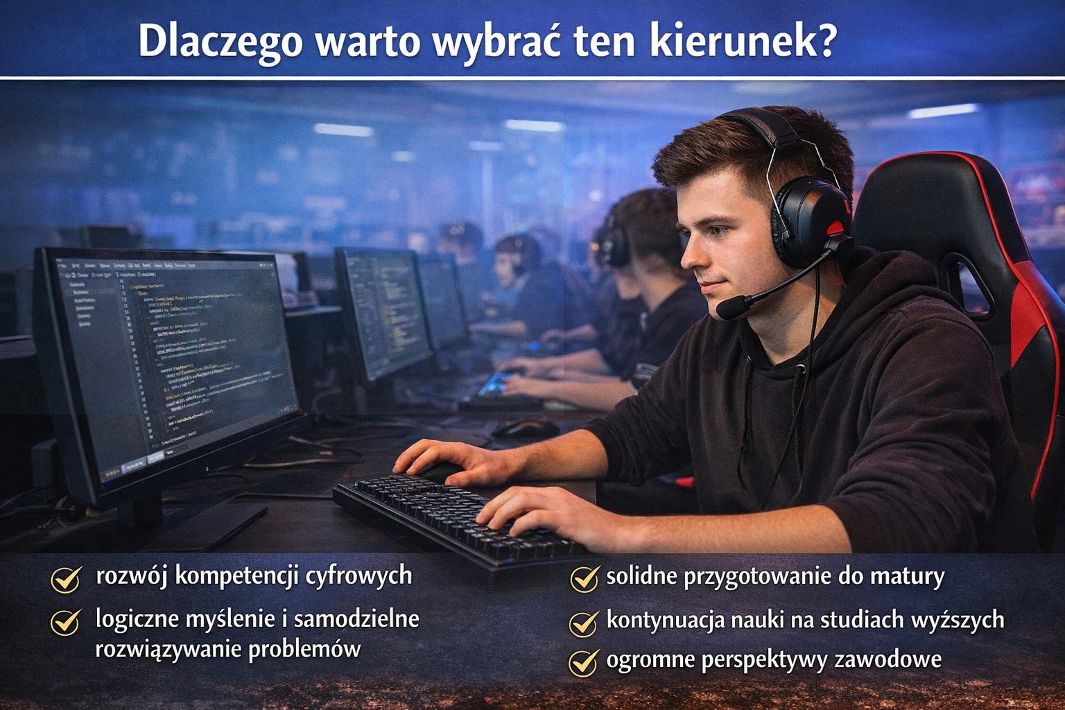 Zalety ukończenia kierunku technik informatyk z innowacją e-sportową.
