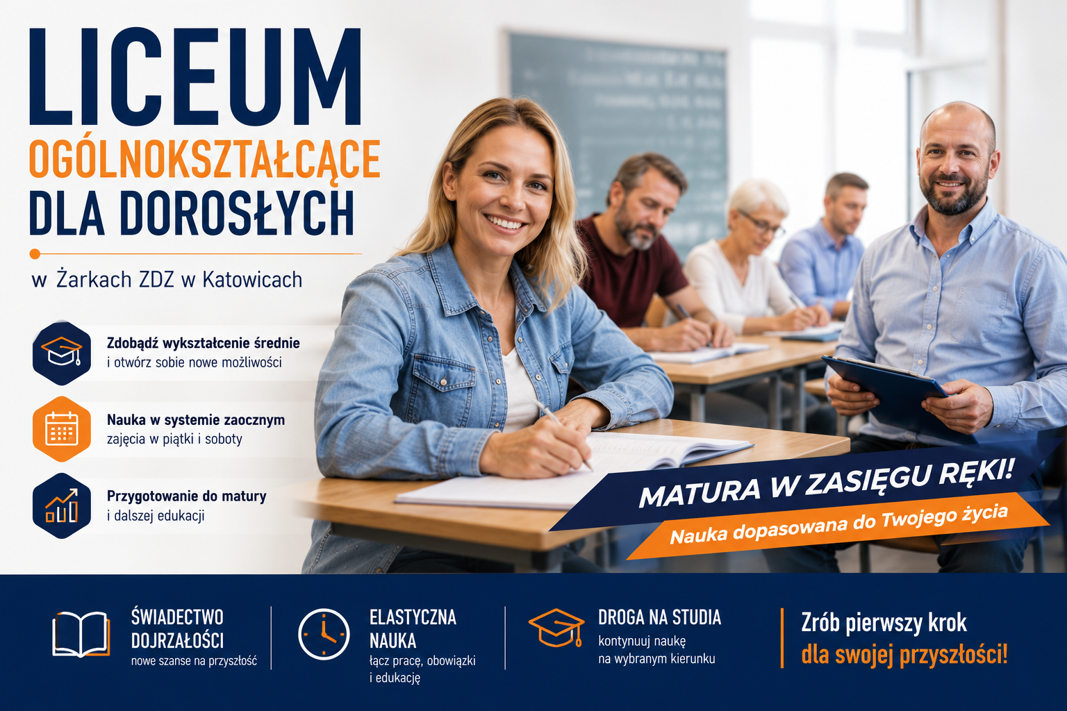 Zajęcia w Liceum Ogólnokształcącym dla Dorosłych w Żarkach ZDZ w Katowicach
