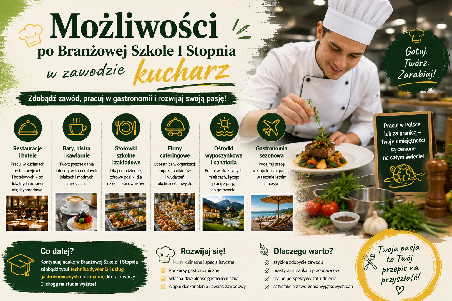 Możliwości po Branżowej Szkole I Stopnia w zawodzie kucharz