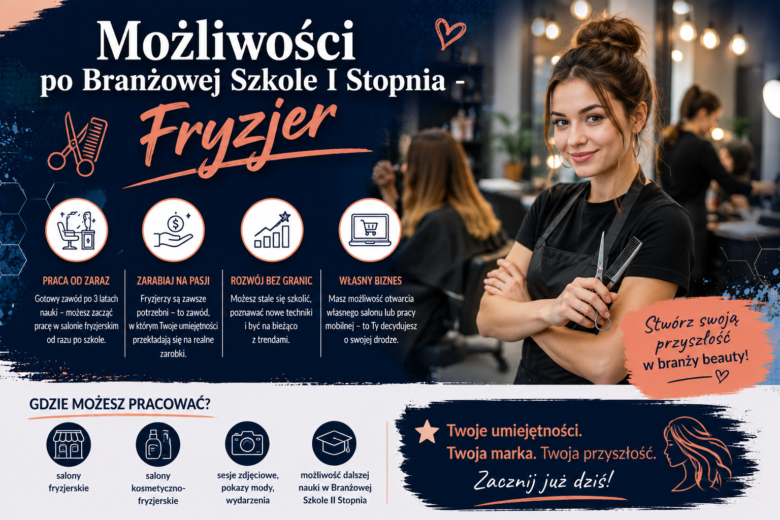 Fryzjer&nbsp; - Możliwości po Branżowej Szkole I Stopnia w Ustroniu