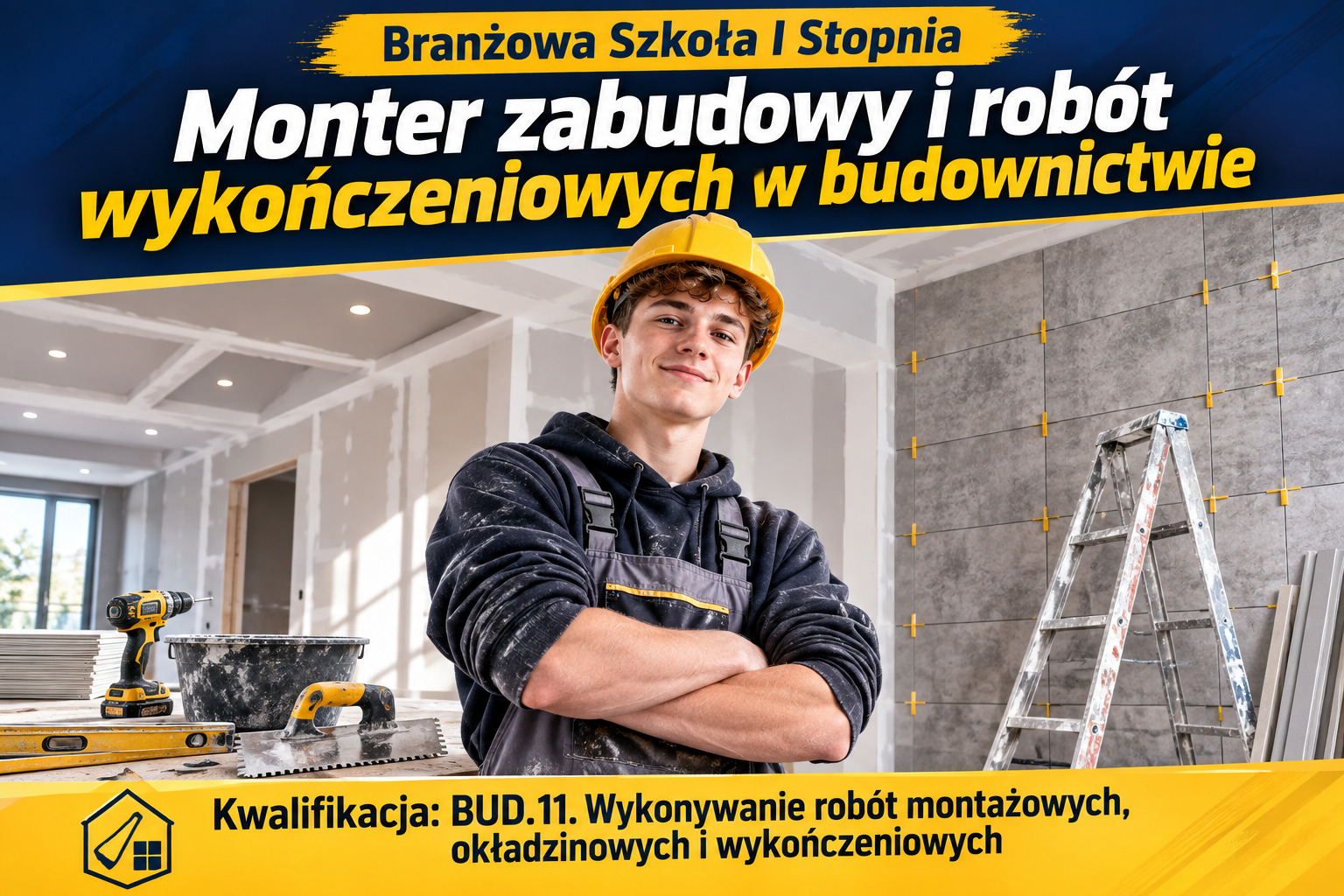 Monter zabudowy i rob&oacute;t wykończeniowych w budownictwie w Branżowej Szkole I Stopnia w Andrychowie  ZDZ w Katowicach.