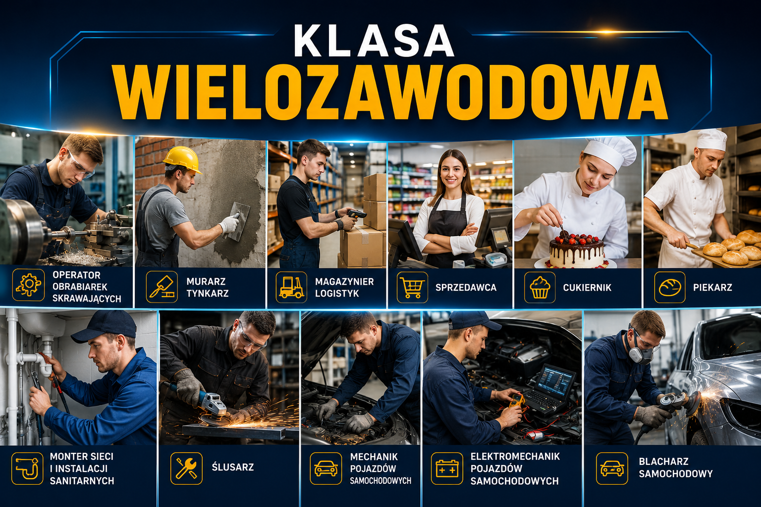 Wykaz zawod&oacute;w w klasie wielozawodowej w Branżowej Szkole I Stopnia w Andrychowie ZDZ w Katowicach
