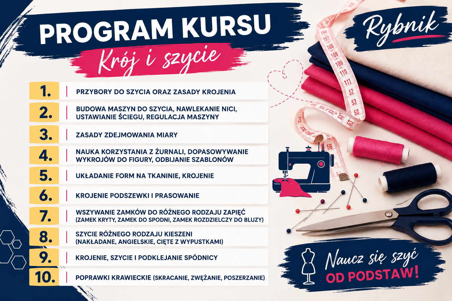 Program kursu kroju i szycia w Rybniku – nauka szycia, krojenia, wykrojów i poprawek krawieckich