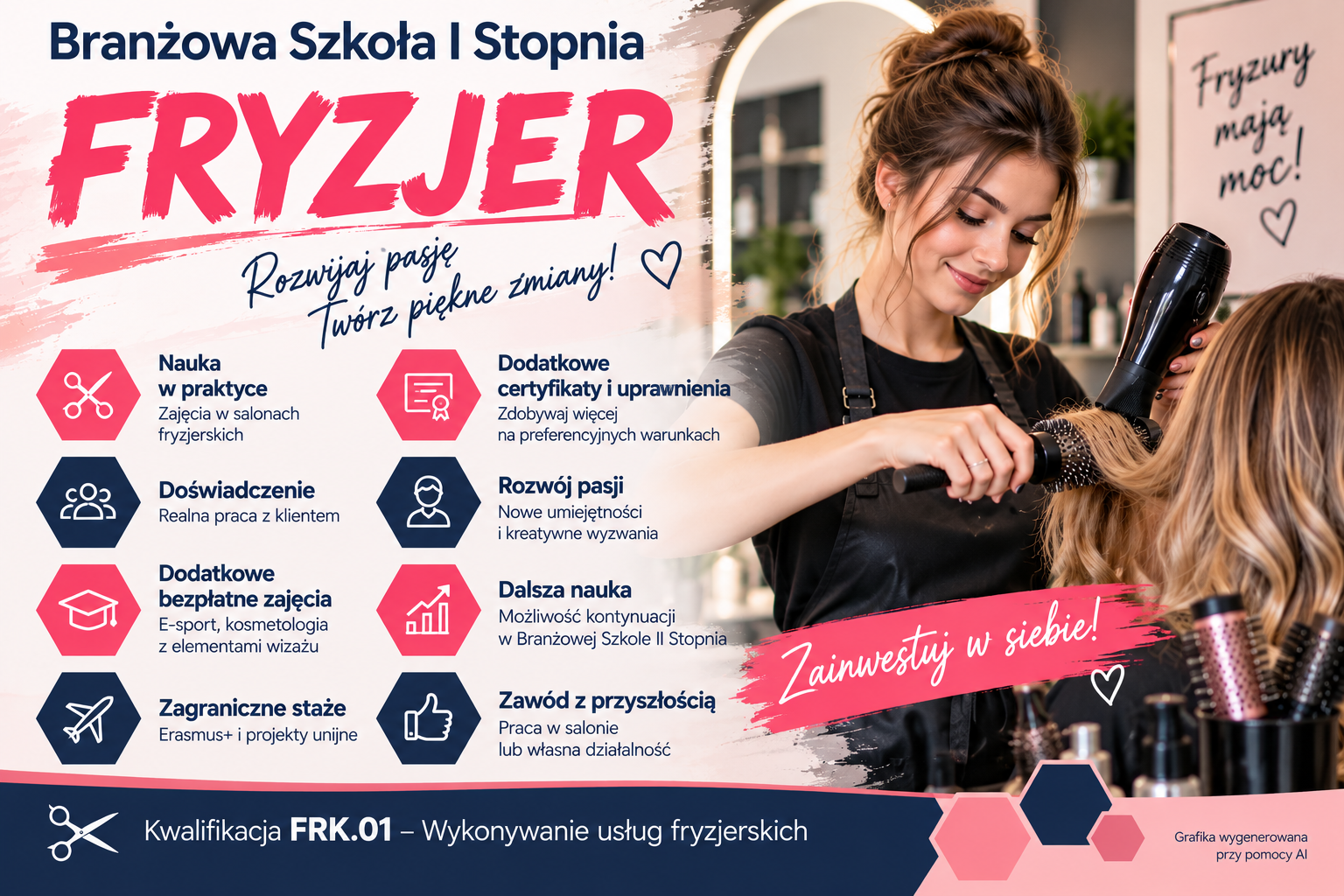 Fryzjer w Branżowej Szkole I Stopnia im. Mikołaja Kopernika w Sosnowcu ZDZ w Katowicach – nauka zawodu, zajęcia praktyczne i możliwości rozwoju w zawodzie fryzjer.