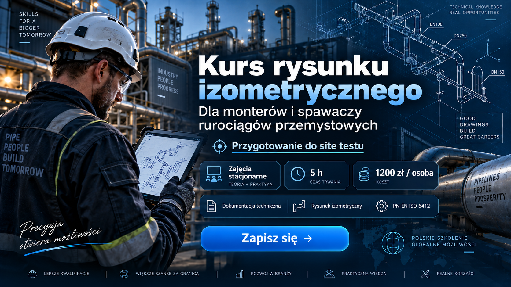 Kurs rysunku izometrycznego w CKZ Chorz&oacute;w &ndash; nauka czytania rysunku rurarskiego i przygotowanie do site testu