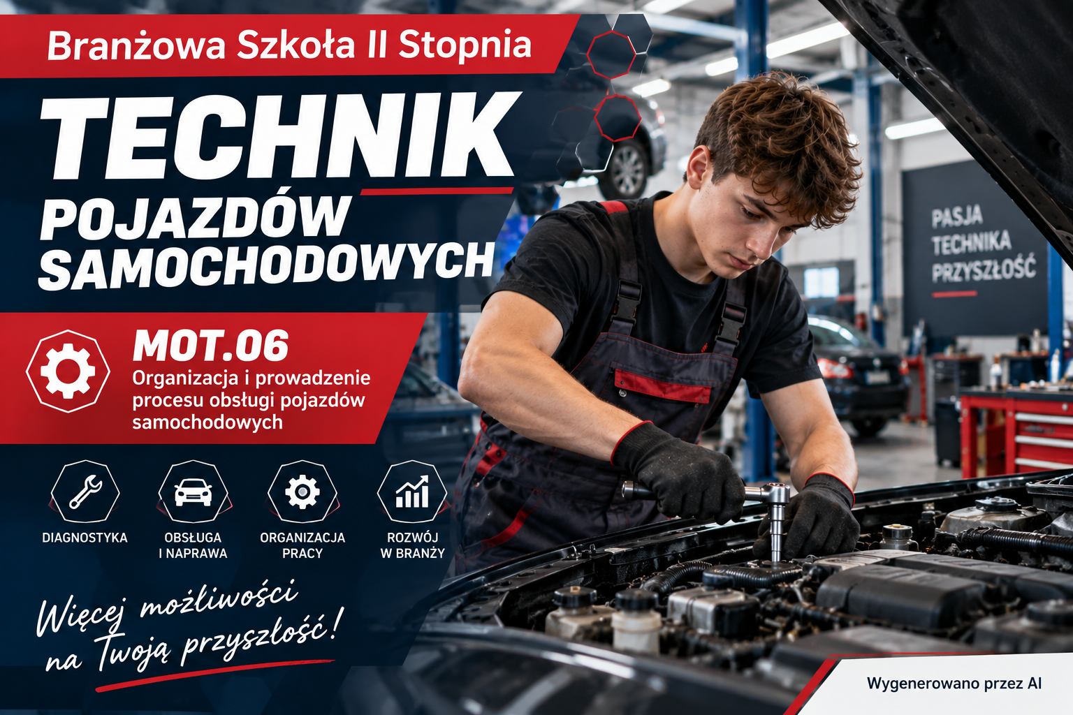 Branżowa Szkoła II Stopnia im. Mikołaja Kopernika w Sosnowcu ZDZ w Katowicach – technik pojazdów samochodowych, kwalifikacja MOT.06 Organizacja i prowadzenie procesu obsługi pojazdów samochodowych.