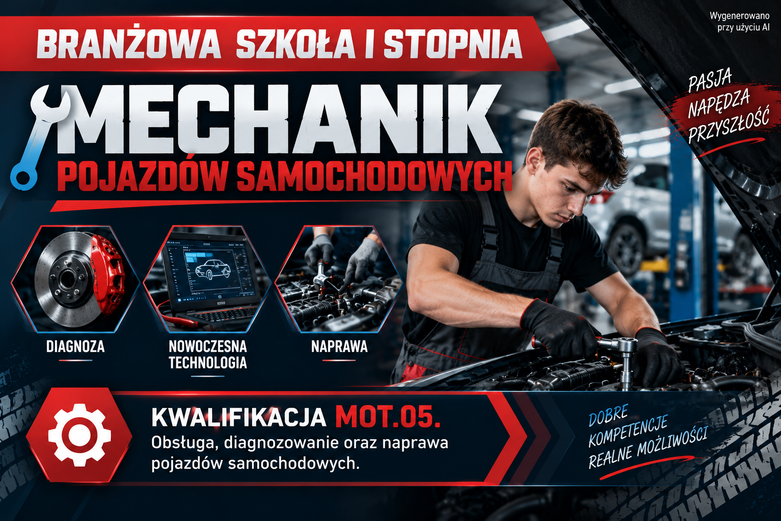 Branżowa Szkoła I Stopnia w Sosnowcu ZDZ w Katowicach – mechanik pojazdów samochodowych, kwalifikacja MOT.05. Obsługa, diagnozowanie oraz naprawa pojazdów samochodowych.