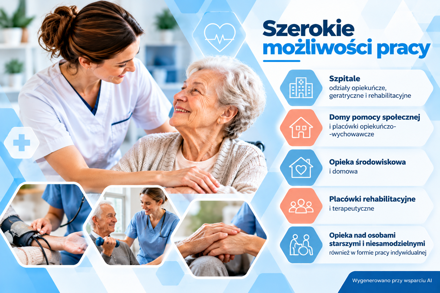 Opiekun medyczny Medyczne Studium Zawodowe w Suchej Beskidzkiej ZDZ w Katowicach. Możliwości pracy w szpitalach, domach pomocy społecznej, opiece środowiskowej i domowej oraz placówkach rehabilitacyjnych i terapeutycznych