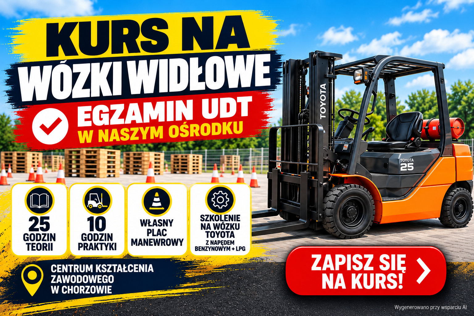 Kurs na w&oacute;zki widłowe &ndash; Centrum Kształcenia Zawodowego w Chorzowie, ZDZ w Katowicach, szkolenie i egzamin UDT na miejscu.