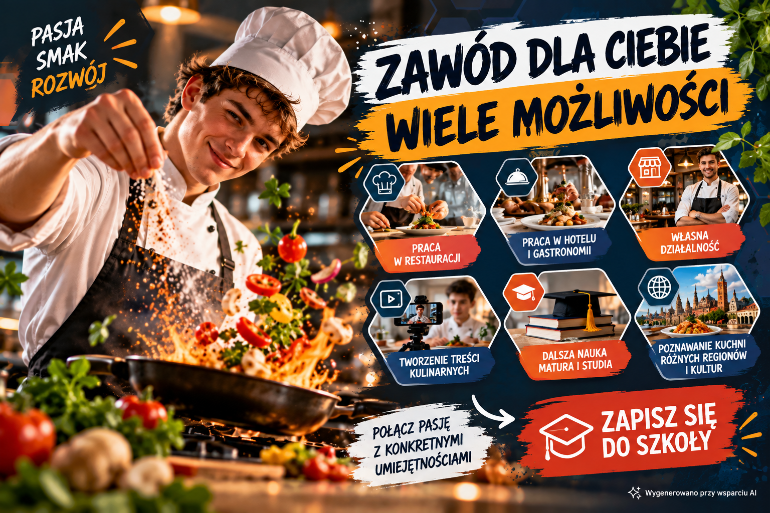 Branżowa Szkoła I stopnia w Żywcu ZDZ w Katowicach – kucharz, wiele możliwości: praca w restauracji i hotelu, własna działalność, tworzenie treści kulinarnych, dalsza nauka i studia