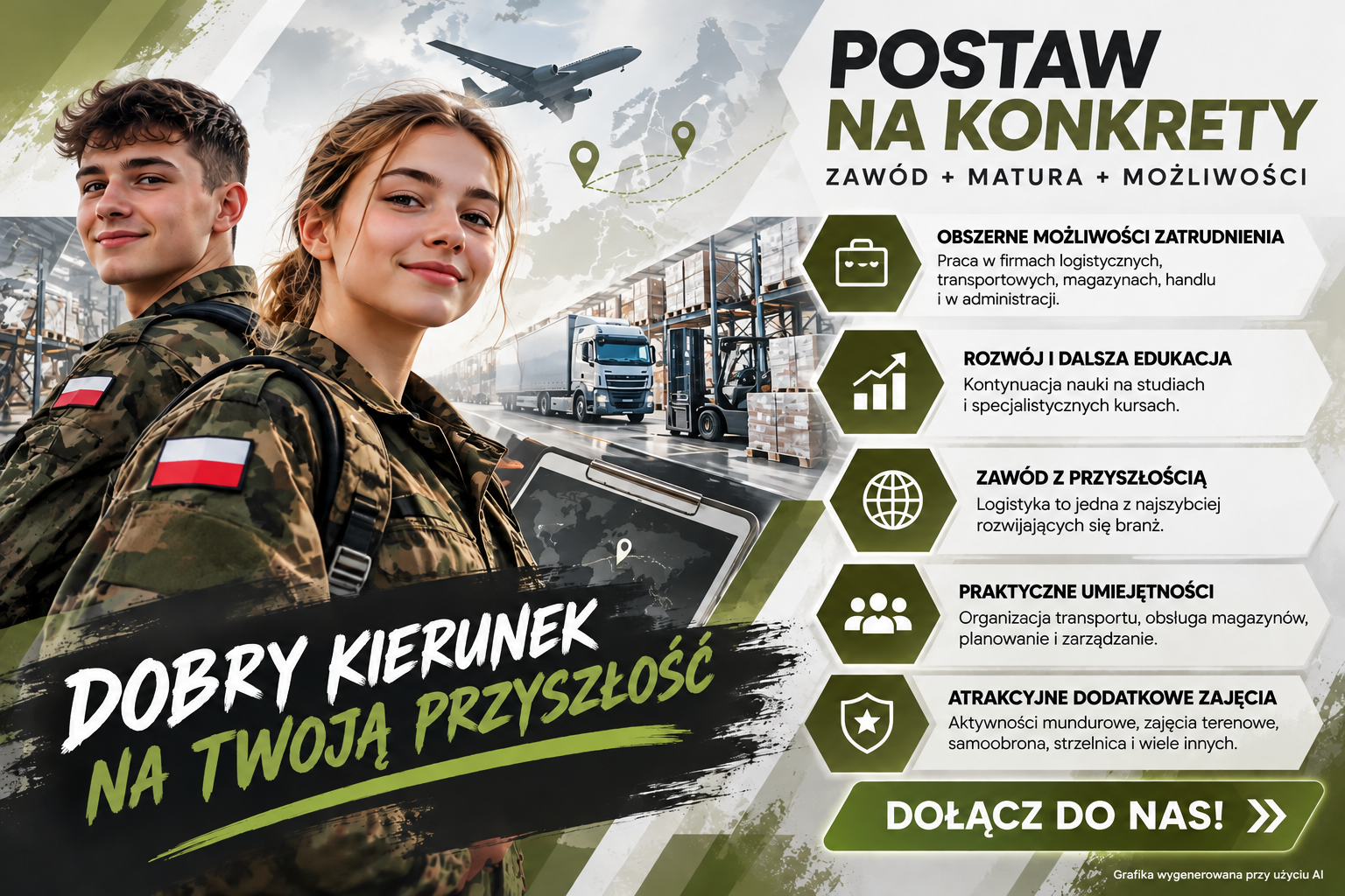 Technikum w Wadowicach Zakładu Doskonalenia Zawodowego w Katowicach – kierunek technik logistyk, oddział o profilu mundurowym (OPM) – zalety kierunku.