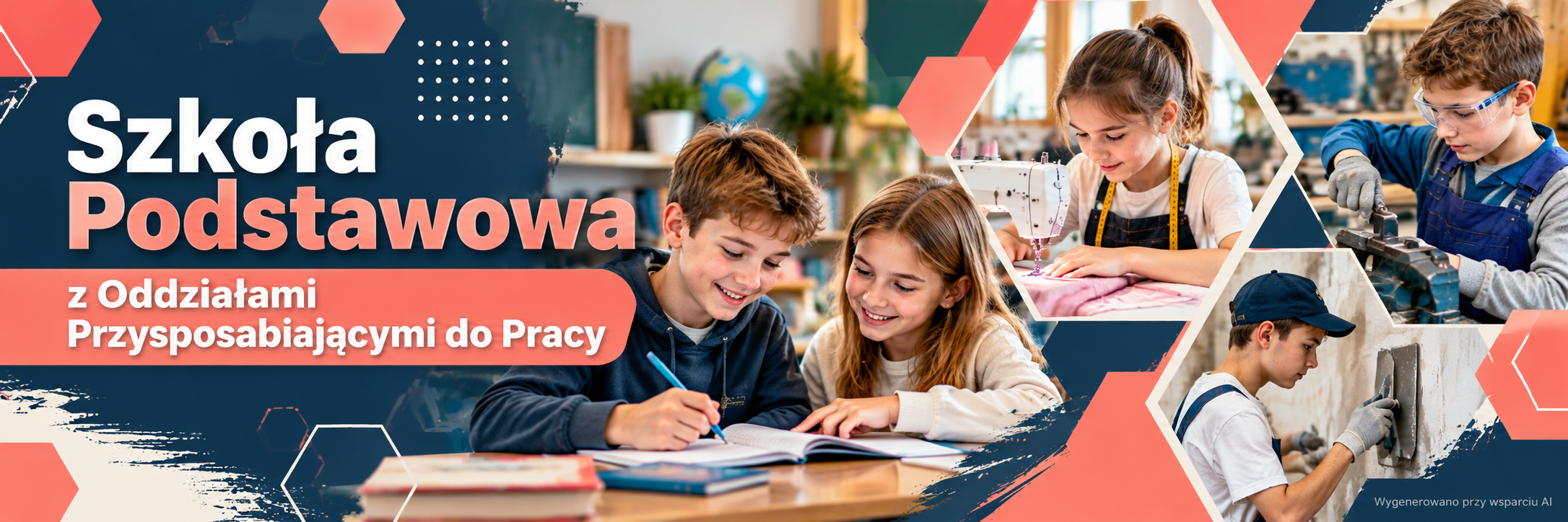 ALT: „Szkoła Podstawowa z Oddziałami Przysposabiającymi do Pracy w Trzebini ZDZ w Katowicach – nauka i praktyczne przygotowanie do zawodu.”