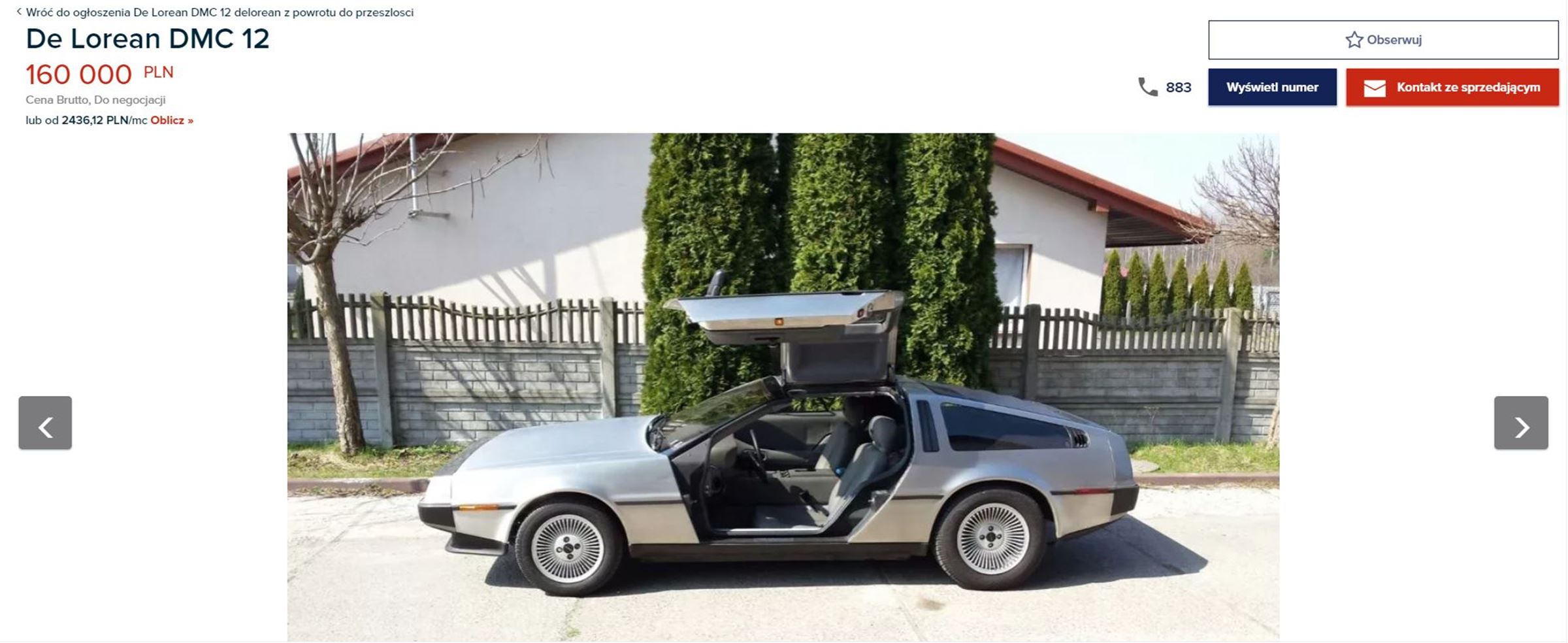 DeLorean na sprzedaż