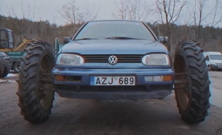 Litewskiej policji nie rozbawił Volkswagen Golf z oponami