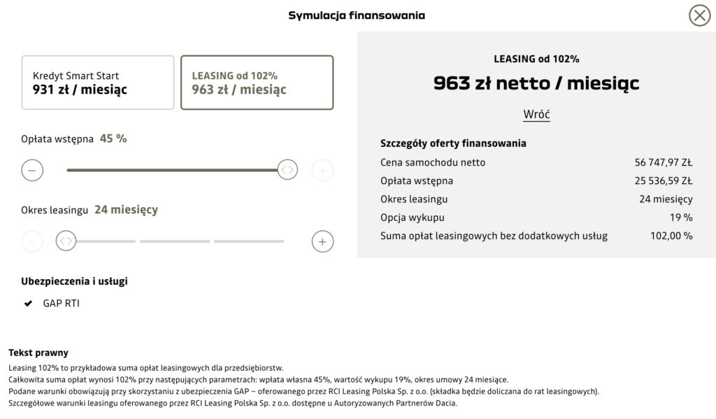 dacia duster leasing 