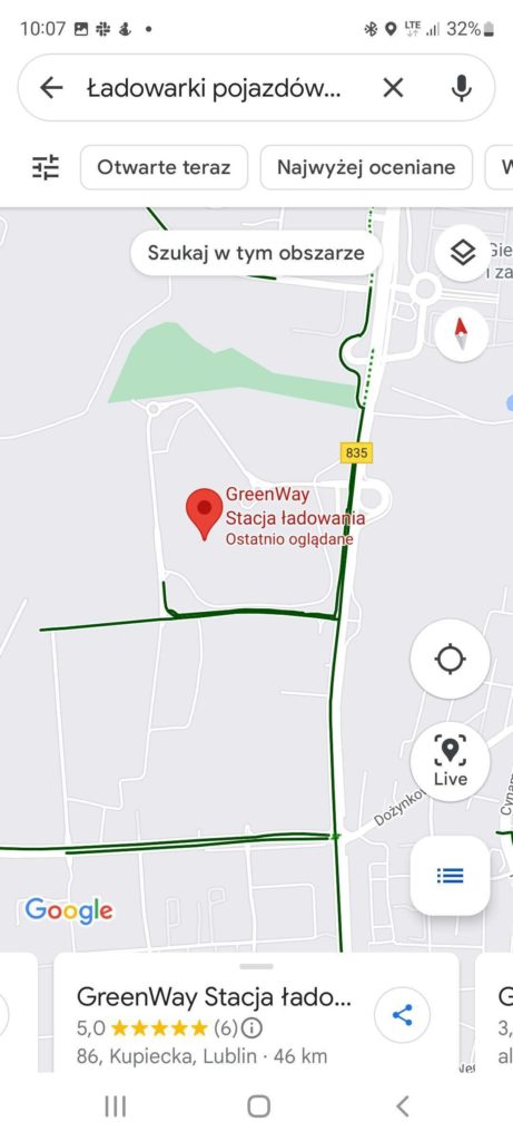 google maps pokazuje ładowarki