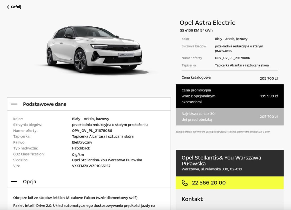 Opel Astra Electric cena 