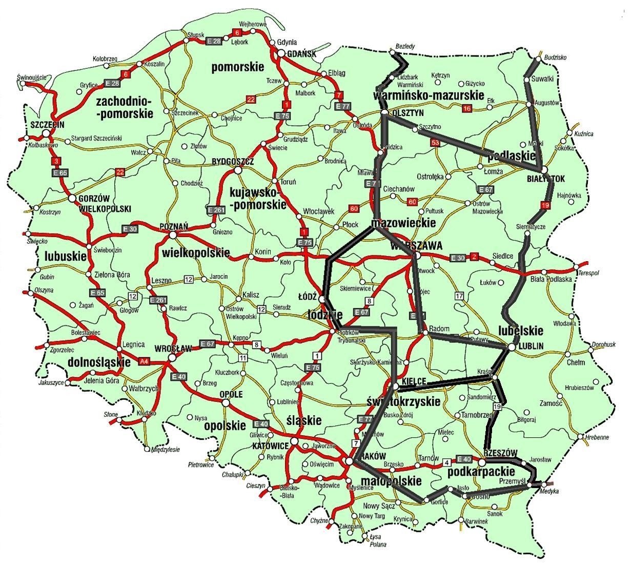 Mapa szlaku Front Wschodni