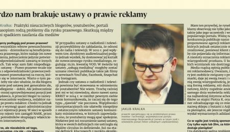 W Dziennik Gazeta Prawna o prawie reklamy, nieuczciwych blogerach i gwiazdach YouTube’a
