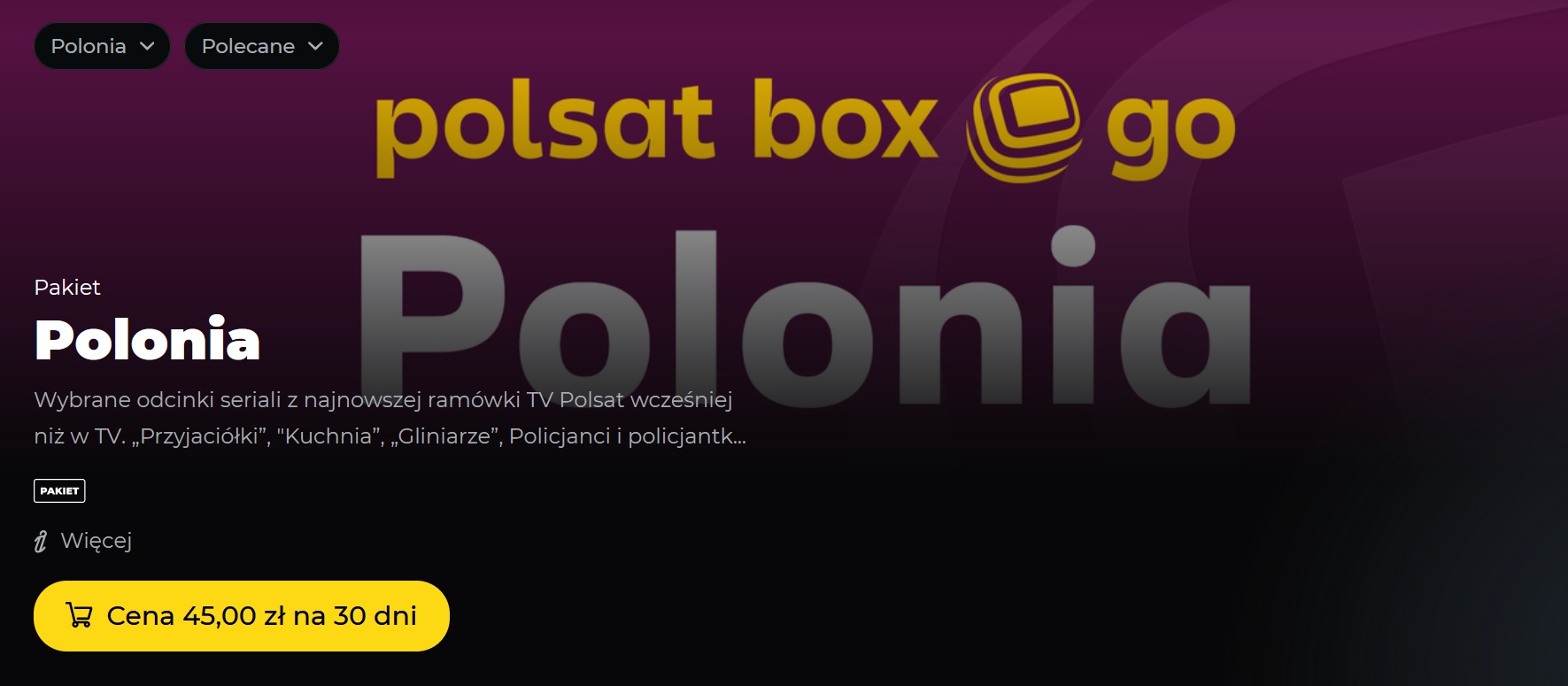 Ekran startowy w pakiecie Polsat Box Go Polonia.