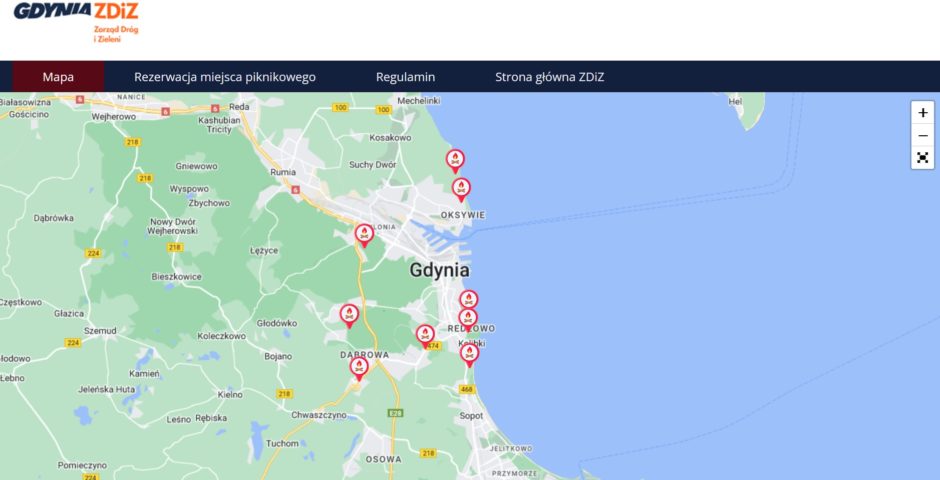 Tak wygląda mapa miejsc piknikowych w Gdyni.
