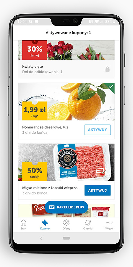 Discount coupons in the shopping application in Lidl