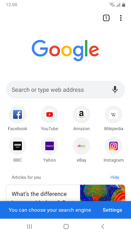 Google Chrome search engine on your smartphone