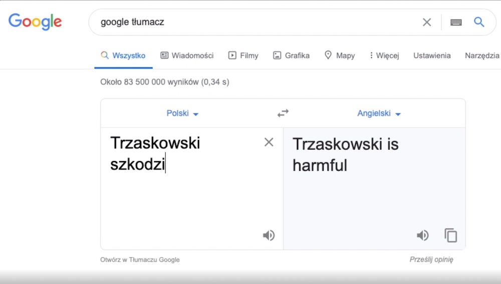 Google translate 4 trzaskowski is harmful