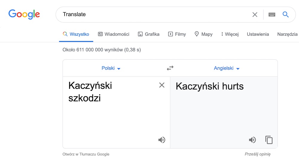Google translate 5 kaczynski is hurting hurts