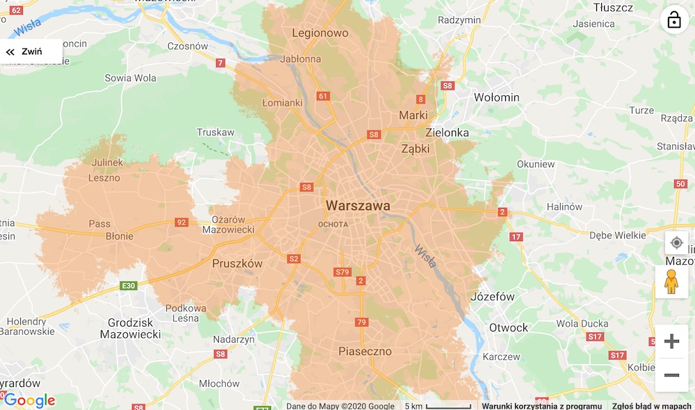 orange 5G range map 1 Warsaw