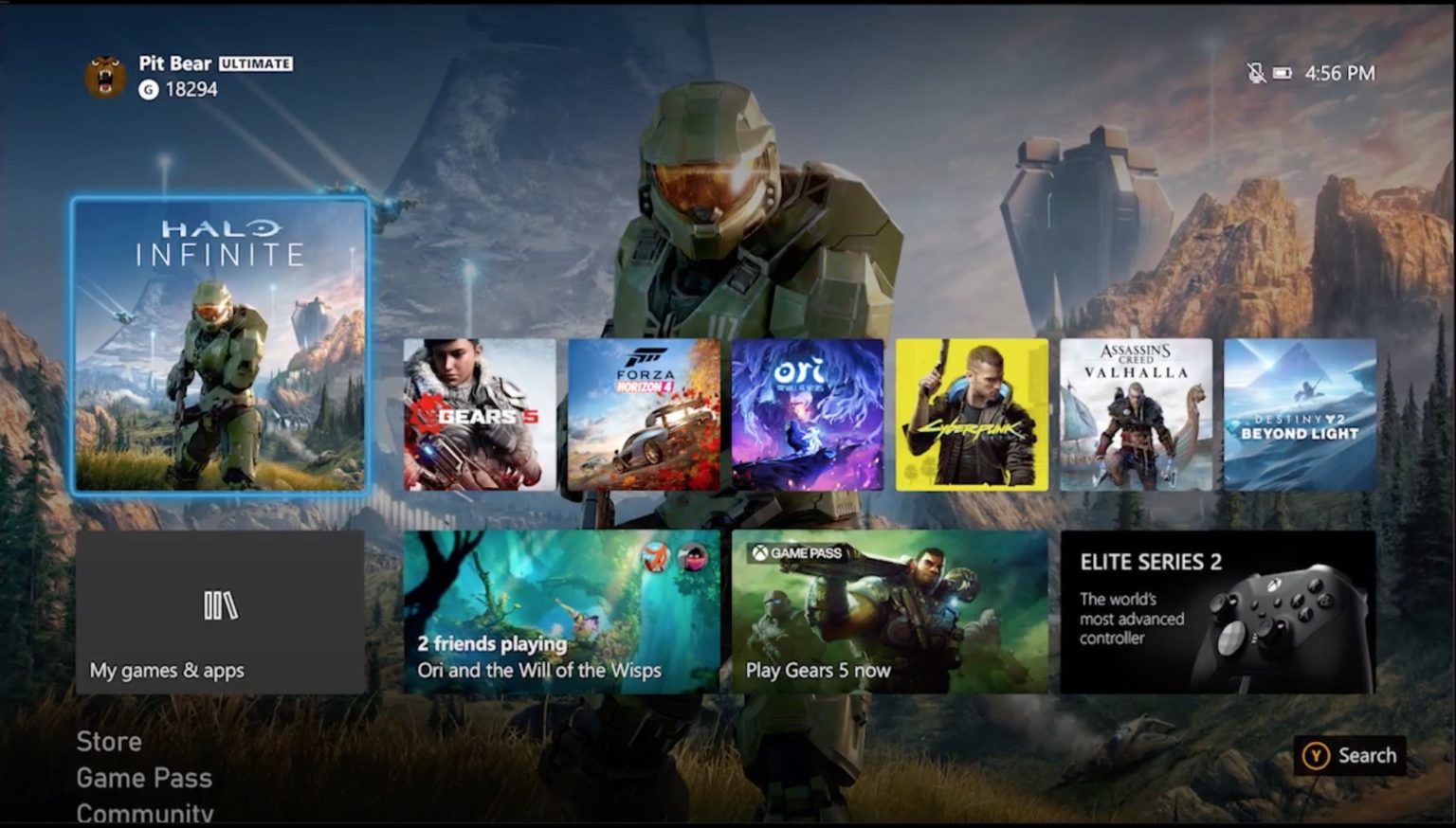 This is the main menu and interface of the Xbox Series X console
