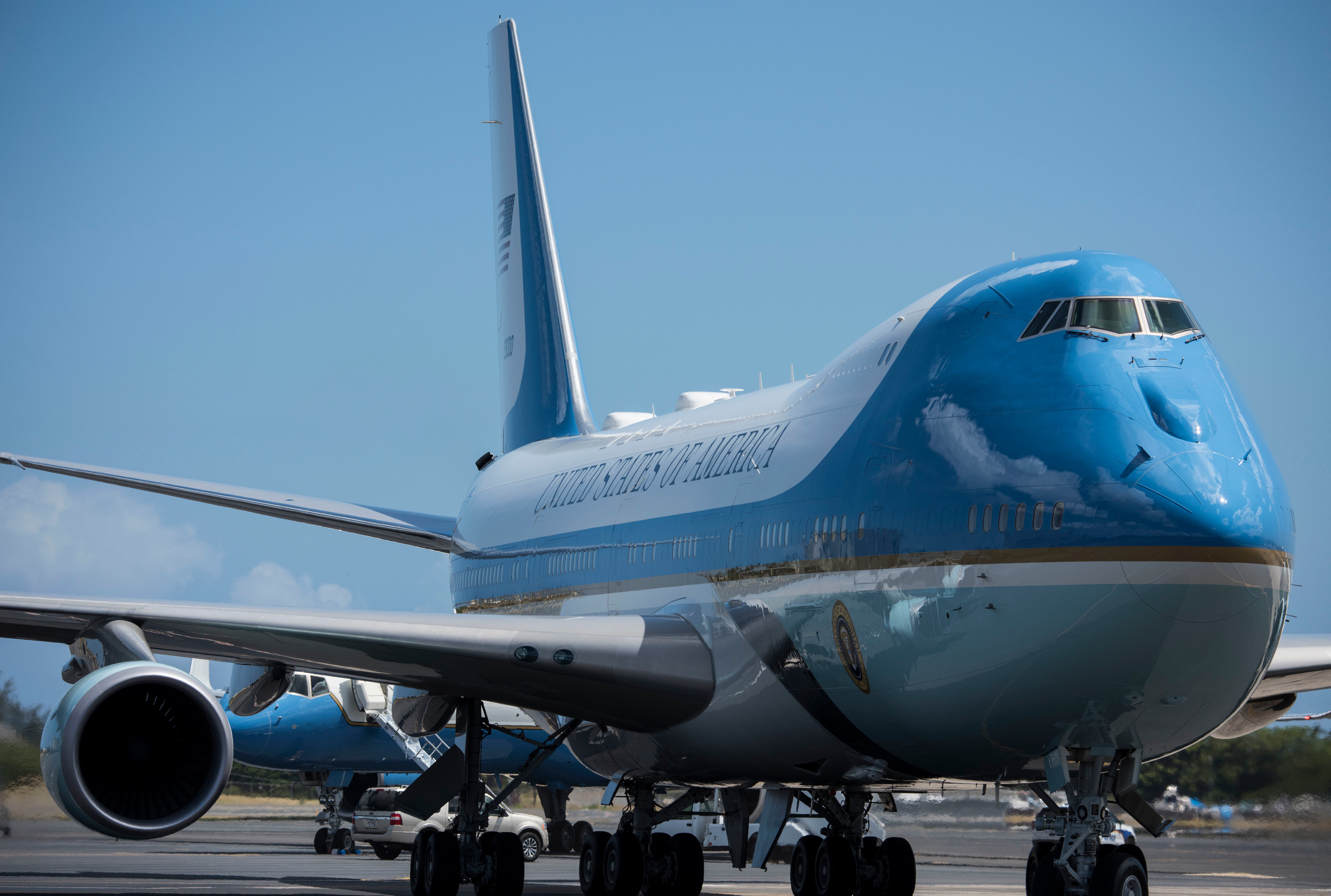 Air Force One refuels at Joint Base Pearl Harbor-Hickam, Hawaii, on President Donald Trump's return to Washington D.C. from the North Korea summit, June 12, 2018. (U.S. Air Force photo by Senior Airman Brittany A. Chase)