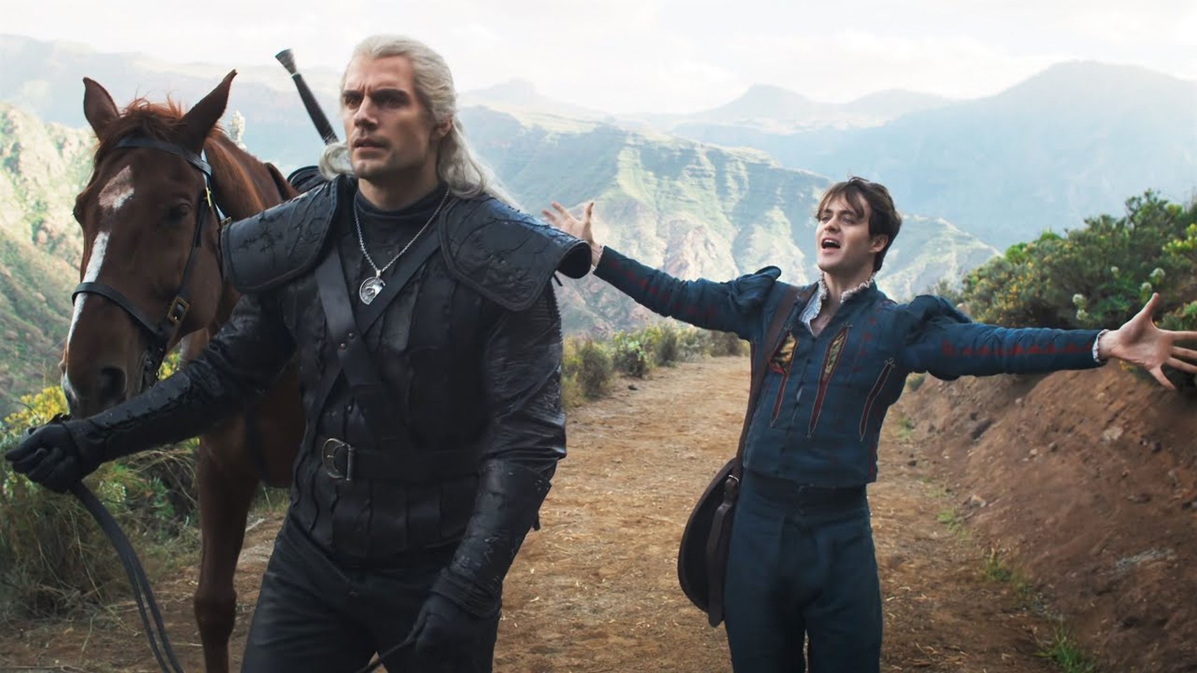 Geralt i Jaskier w scenie z serialu Wiedźmin