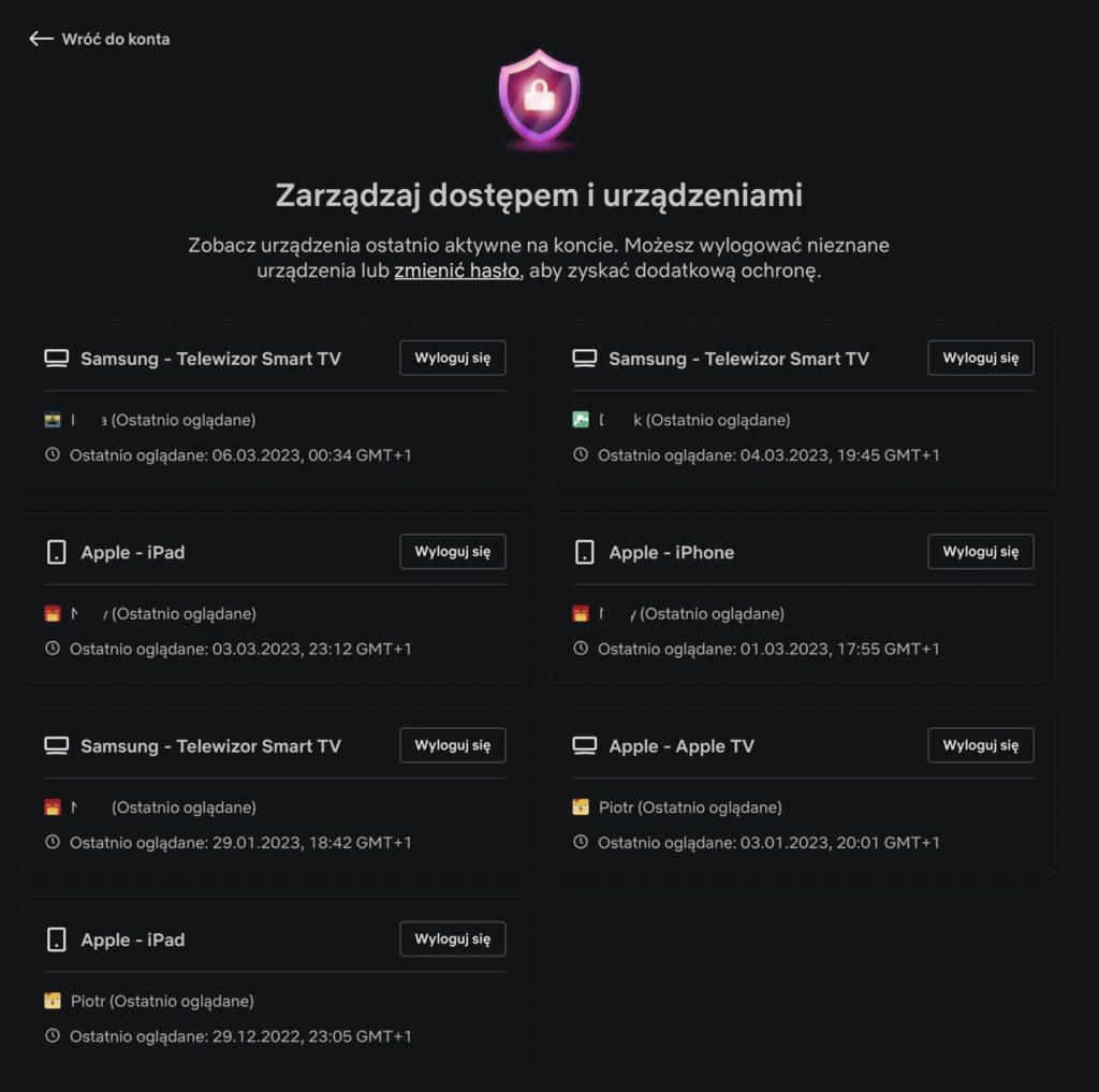 netflix ustawienia zarzadzaj dostepem i urzadzeniami 2 