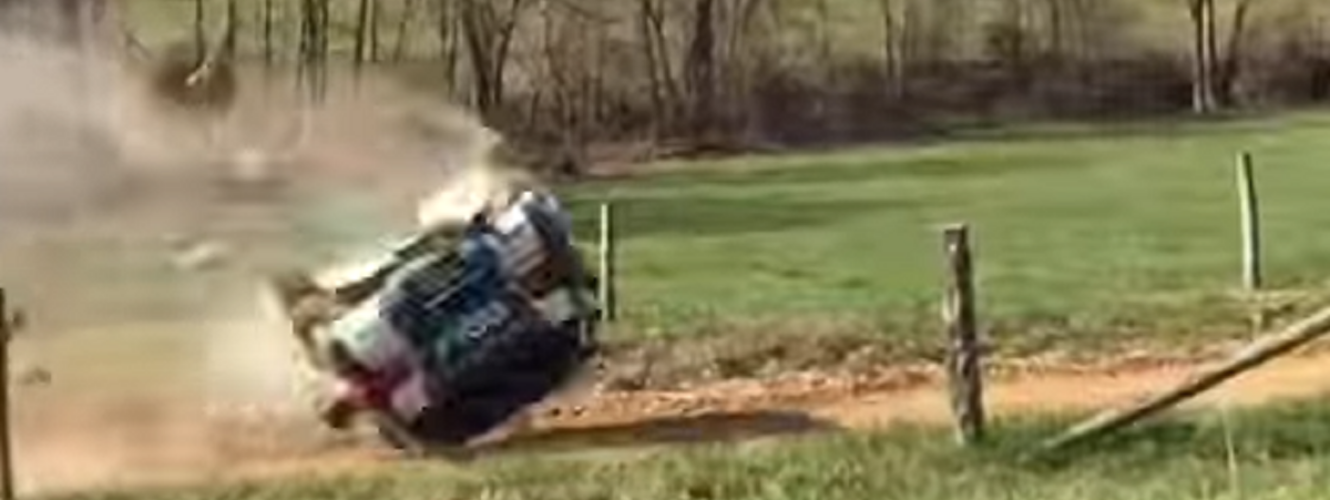 Original Video. Fetela’s BIG crash and roll. cattle guard jump. 100 Acre Wood Rally
