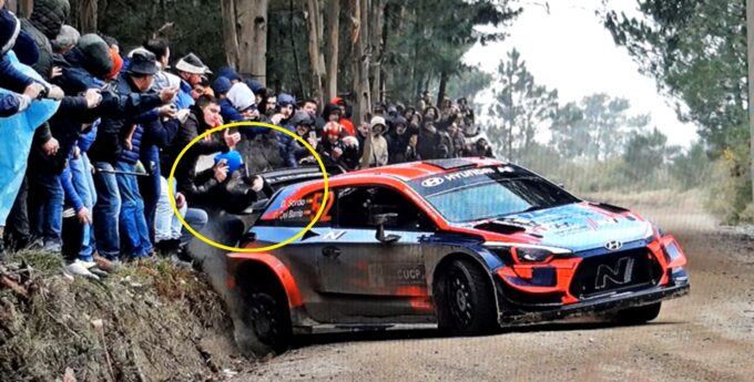 Jest nagranie z potrącenia kibica przez samochód WRC! Dani Sordo skosił widza spojlerem swojego Hyundaia