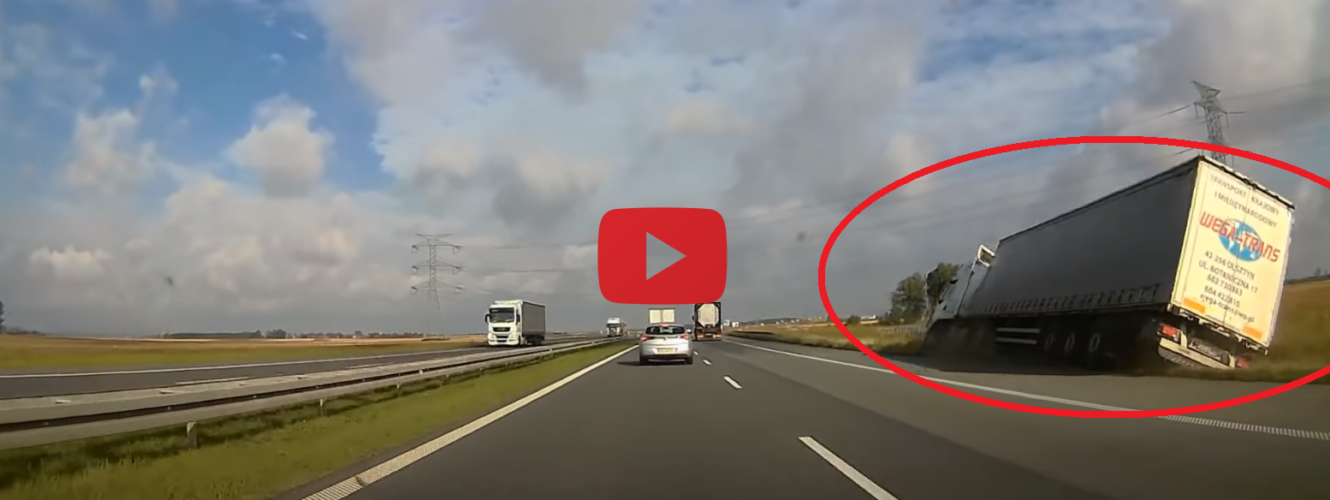 Koszmarne nagranie z A4. Ciężarówka nagle zjechała do rowu. Za kierownicą kobieta. Zasnęła? [WIDEO]
