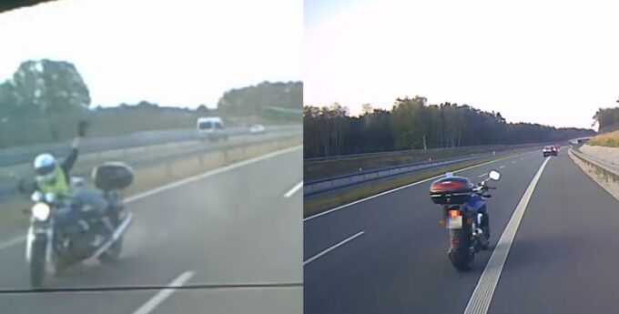 Motocyklista strącony, jednoślad pojechał dalej