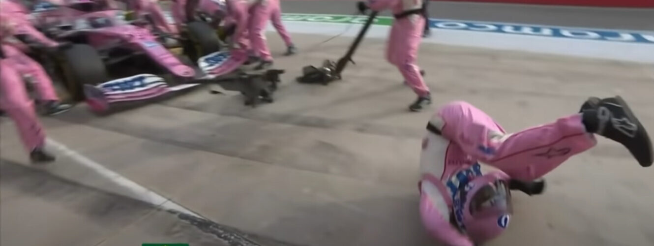 Mechanik Racing Point potrącony przez Strolla. Co z jego zdrowiem? [VIDEO]
