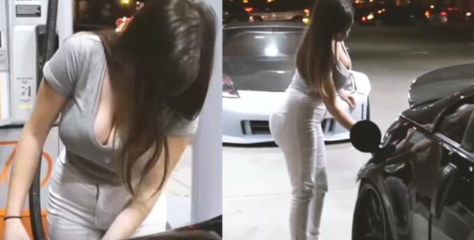 seksowna dziewczyna tankowanie Lamborghini