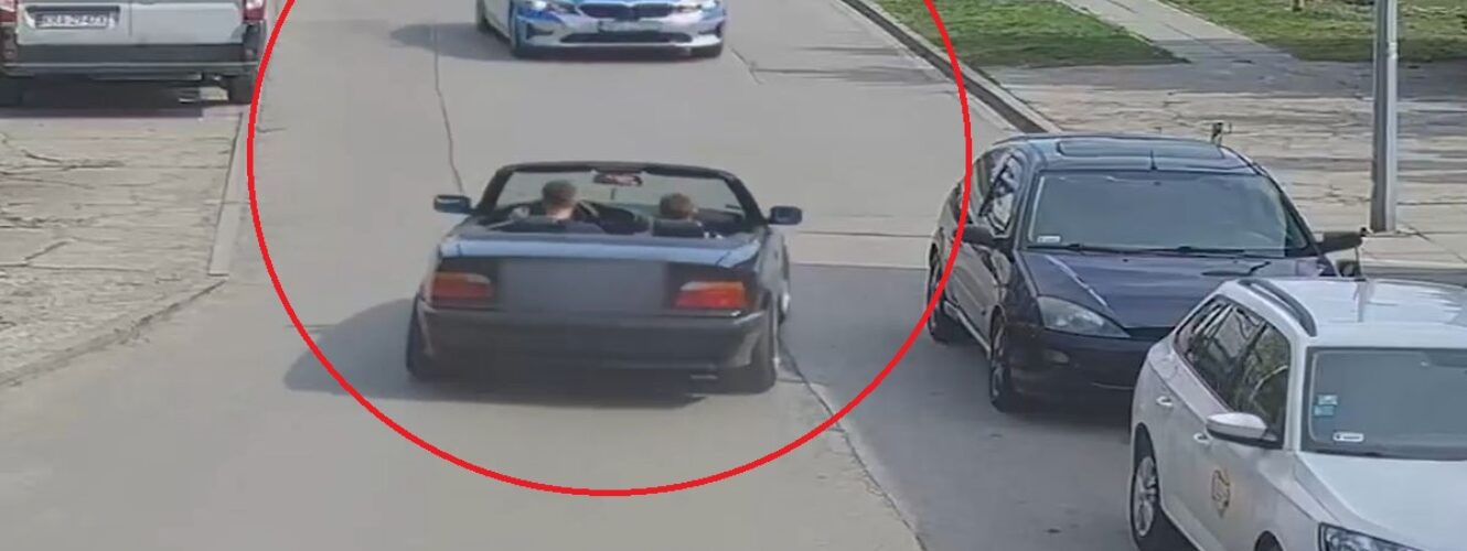 Szpaner w BMW cabrio zakończył „drift” przed radiowozem. Gorzej trafić nie mógł – zgarnął 5 tysięcy i 6 punktów [WIDEO]