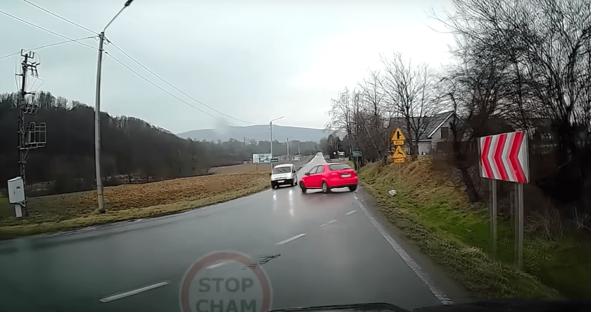 Kobieta wjeżdża z niewielką prędkością w zakręt… Tymczasem, na drodze dzieją się cuda [WIDEO]