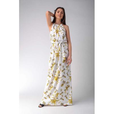 maxi sukienka w żółte kwiaty z dekoltem typu halter