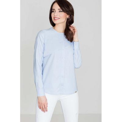 Błękitna bluzka koszulowa z asymetrycznym karczkiem