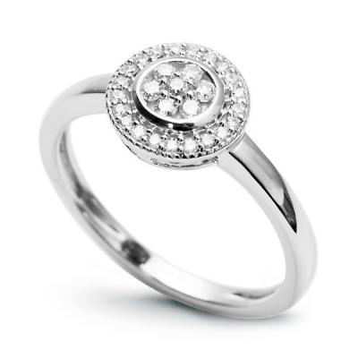 Staviori pierścionek. 28 diamentów, szlif brylantowy, masa 0,15 ct., barwa h, czystość si2. białe złoto 0,585. średnica korony ok. 12 mm.