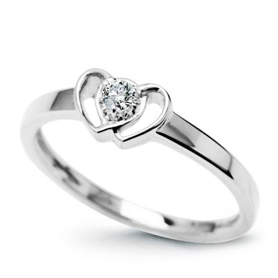 Staviori pierścionek dwa serca z diamentem, szlif brylantowy, masa 0,05 ct., barwa h, czystość si1. białe złoto 0,585.
